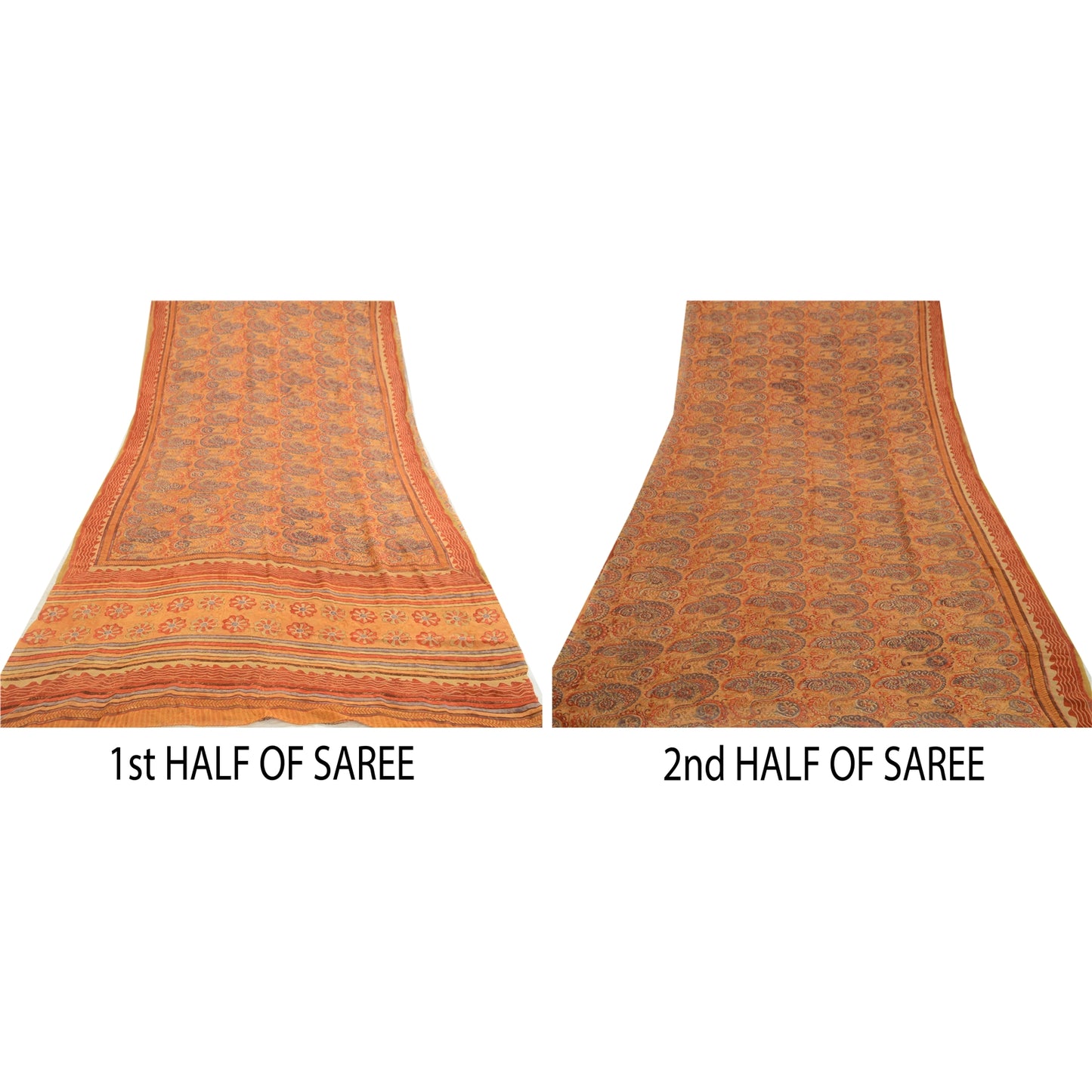 Санскритские винтажные сари из чистого шафранового шелка-жоржета с принтом для сари из экологически чистой ткани