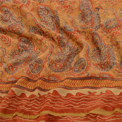 Санскритские винтажные сари из чистого шафранового шелка-жоржета с принтом для сари из экологически чистой ткани