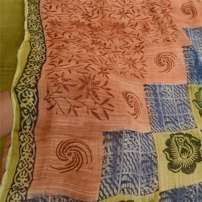 Sanskriti Vintage Sarees Peach Pure Georgette Silk Printed Sari 5yd Craft Sustainable Fabric