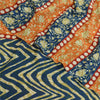 Sanskriti Vintage Sarees Indian Orange & Blue Georgette Print Sari Craft Sustainable Fabric