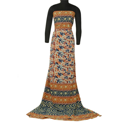 Sanskriti Vintage Sarees Indian Orange & Blue Georgette Print Sari Craft Sustainable Fabric