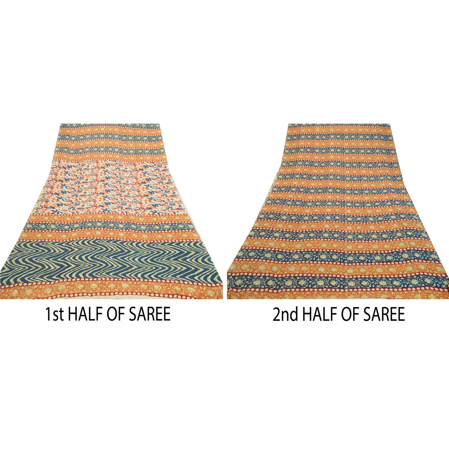 Sanskriti Vintage Sarees Indian Orange & Blue Georgette Print Sari Craft Sustainable Fabric