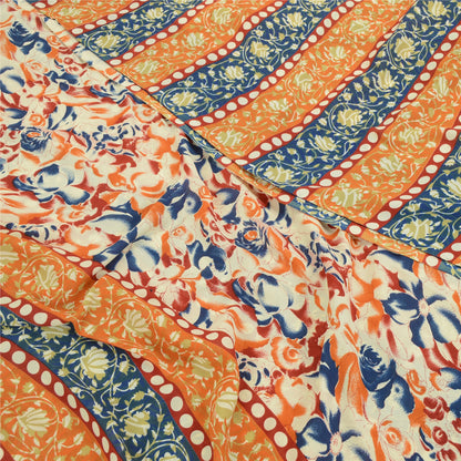 Sanskriti Vintage Sarees Indian Orange & Blue Georgette Print Sari Craft Sustainable Fabric