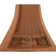 Sanskriti Vintage Sarees Brown Kalamkari Peacock Print Georgette Sari 5yd Fabric