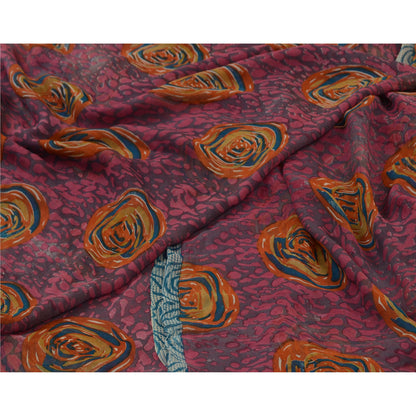 Sanskriti Vintage Sarees Indian Blue Pure Georgette Silk Print Sari Craft Sustainable Fabric