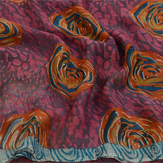 Sanskriti Vintage Sarees Indian Blue Pure Georgette Silk Print Sari Craft Sustainable Fabric