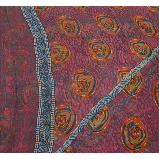 Sanskriti Vintage Sarees Indian Blue Pure Georgette Silk Print Sari Craft Sustainable Fabric