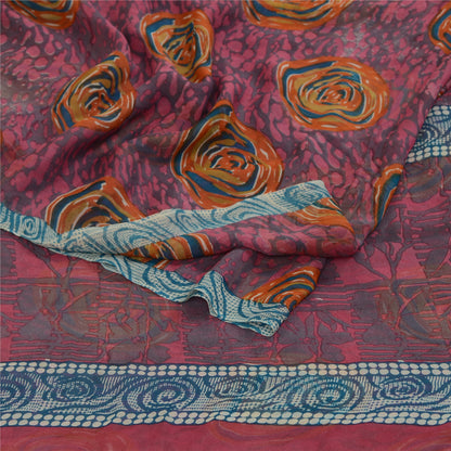 Sanskriti Vintage Sarees Indian Blue Pure Georgette Silk Print Sari Craft Sustainable Fabric