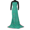 Sanskriti Vintage Sarees Green Ebroidered Mukesh Work Georgette Sari 5yd Sustainable Fabric