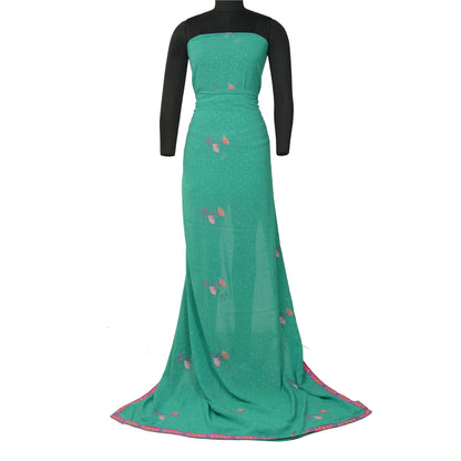 Sanskriti Vintage Sarees Green Ebroidered Mukesh Work Georgette Sari 5yd Sustainable Fabric