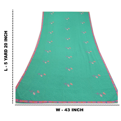 Sanskriti Vintage Sarees Green Ebroidered Mukesh Work Georgette Sari 5yd Sustainable Fabric