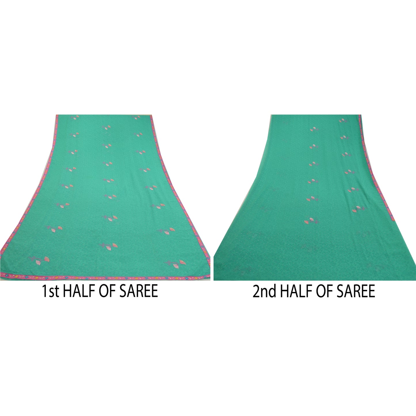 Sanskriti Vintage Sarees Green Ebroidered Mukesh Work Georgette Sari 5yd Sustainable Fabric