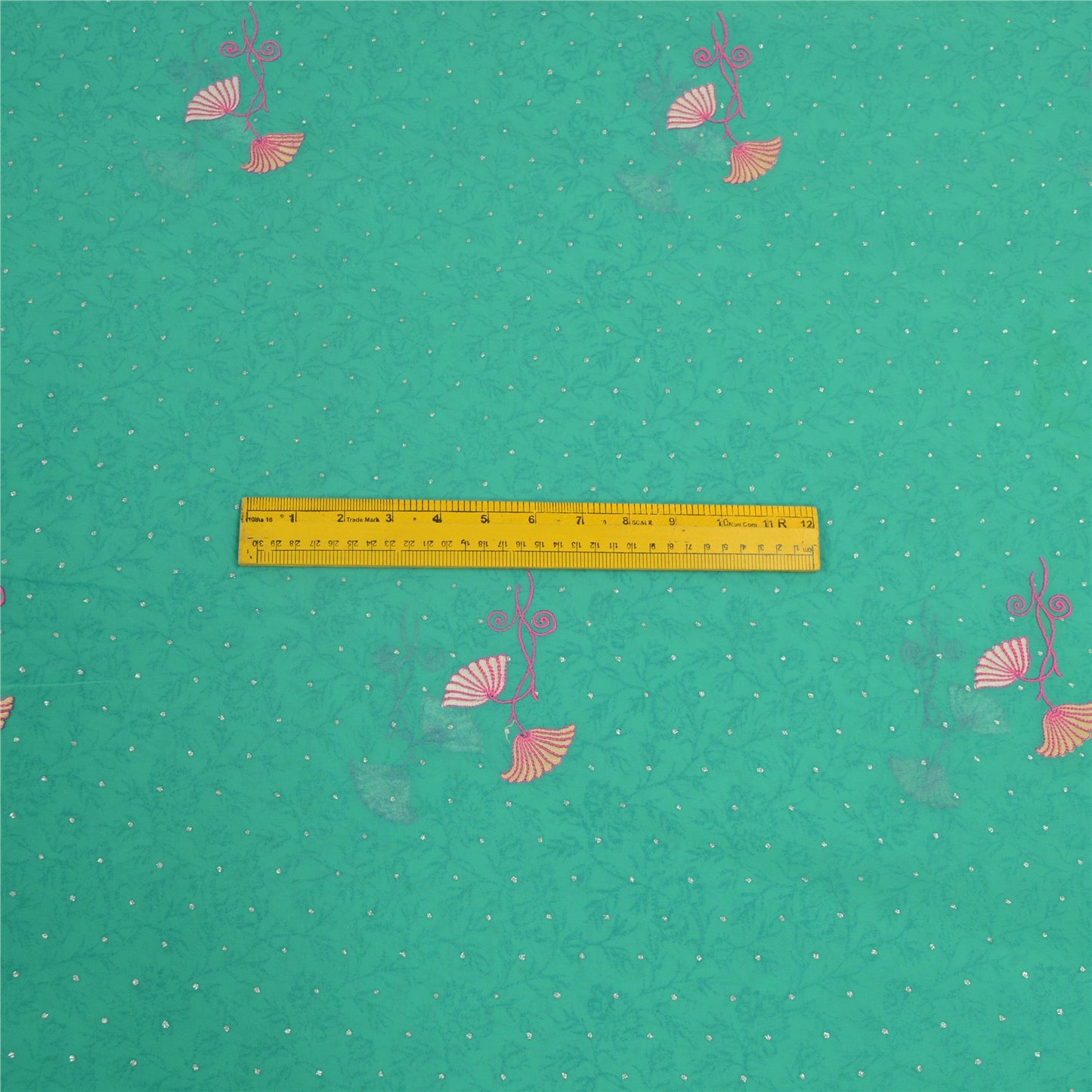 Sanskriti Vintage Sarees Green Ebroidered Mukesh Work Georgette Sari 5yd Sustainable Fabric