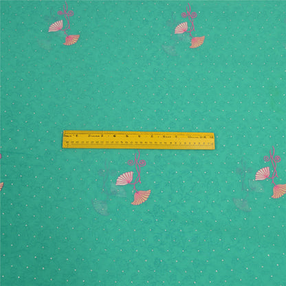 Sanskriti Vintage Sarees Green Ebroidered Mukesh Work Georgette Sari 5yd Sustainable Fabric