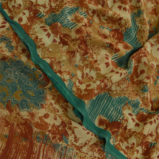 Sanskriti Vintage Sarees Grønt Trykt Ren Georgette Silke Sari 5yd Håndværksmæssigt Bæredygtigt Stoff