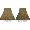 Sanskriti Vintage Sarees Green Printed Pure Georgette Silk Sari 5yd Craft Sustainable Fabric