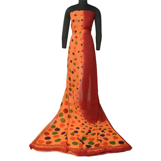 Сари Санскрити Винтаж Красно-оранжевый Кота Дориа Чистый Жоржет Принт Сари Экологичная Ткань