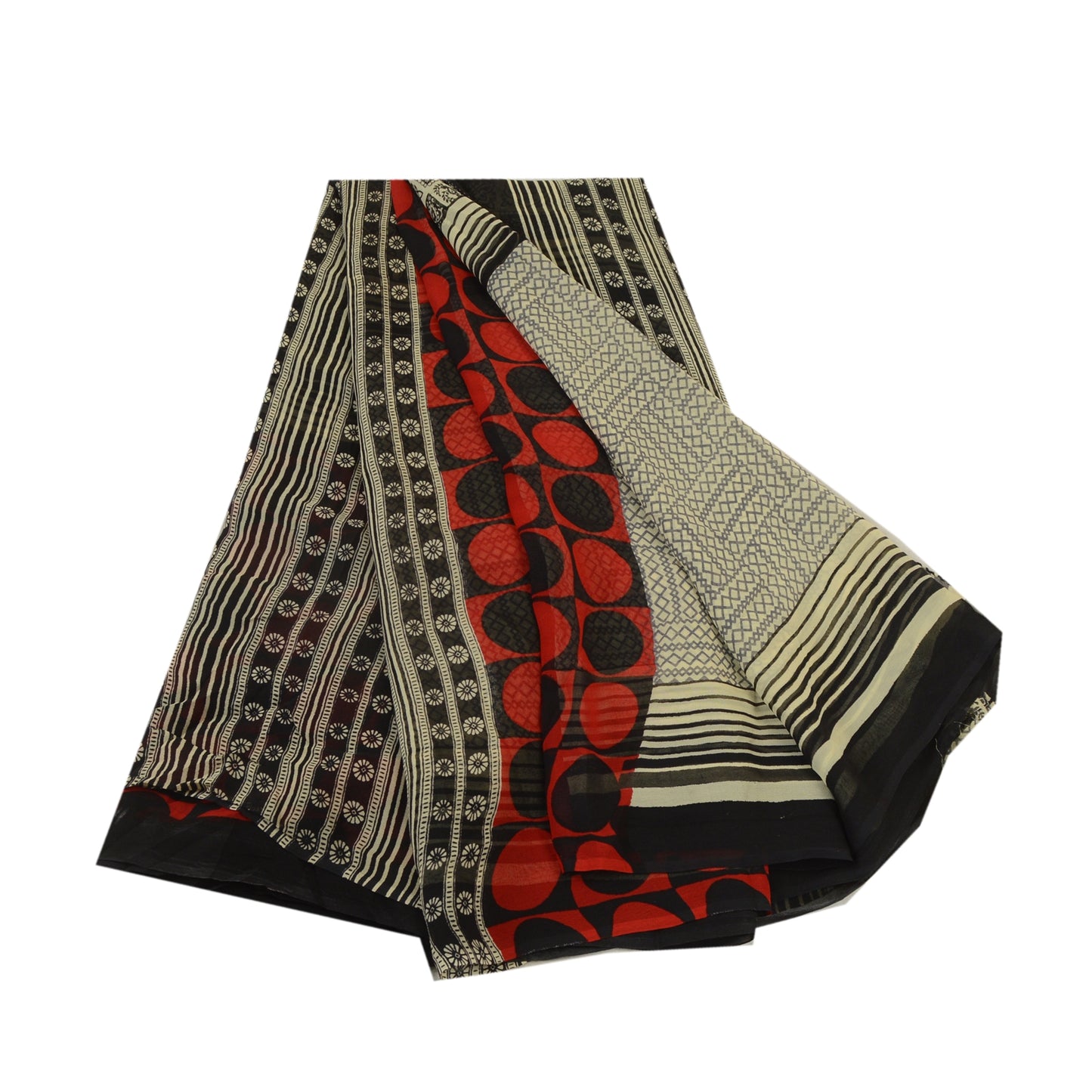 Санскритские винтажные сари черно-красный чистый шелк жоржет с принтом сари ремесло устойчивая ткань
