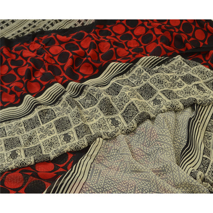 Санскритские винтажные сари черно-красный чистый шелк жоржет с принтом сари ремесло устойчивая ткань