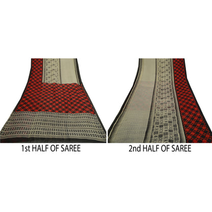 Санскритские винтажные сари черно-красный чистый шелк жоржет с принтом сари ремесло устойчивая ткань