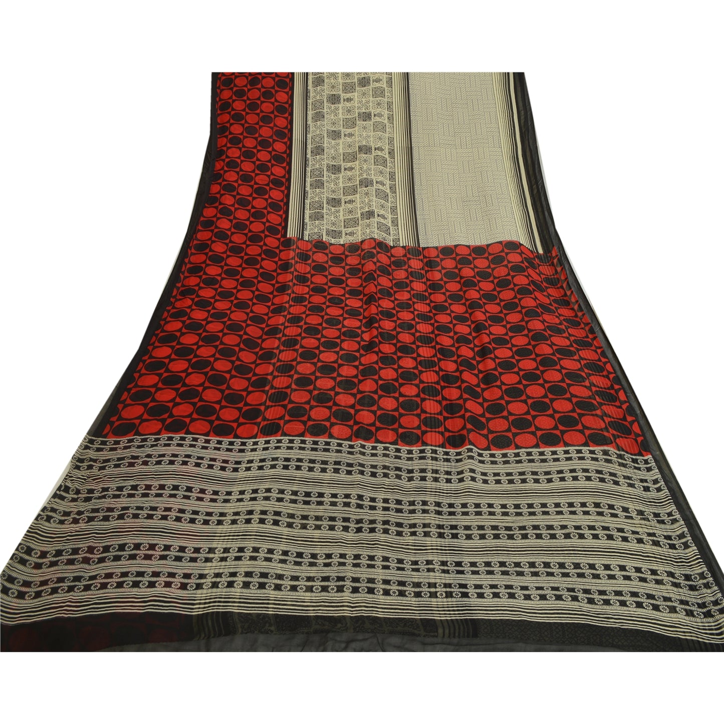 Санскритские винтажные сари черно-красный чистый шелк жоржет с принтом сари ремесло устойчивая ткань