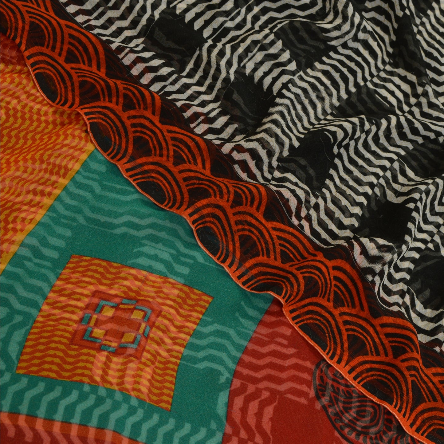 Sanskriti Vintage Sarees From India Black Georgette Printed Sari Craft Sustainable Fabric