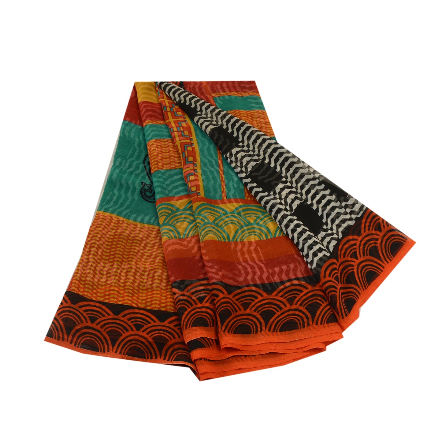 Sanskriti Vintage Sarees From India Black Georgette Printed Sari Craft Sustainable Fabric