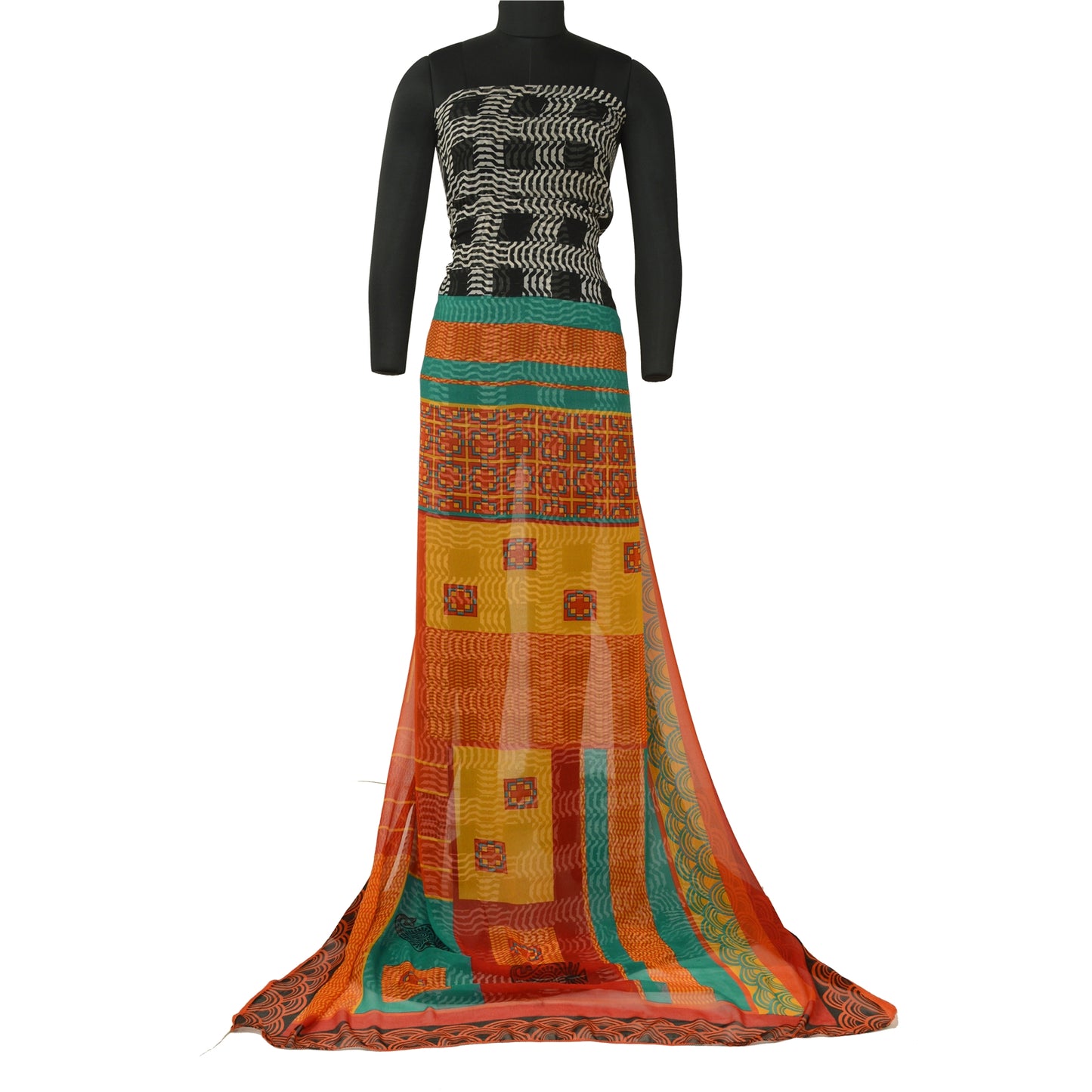 Sanskriti Vintage Sarees From India Black Georgette Printed Sari Craft Sustainable Fabric
