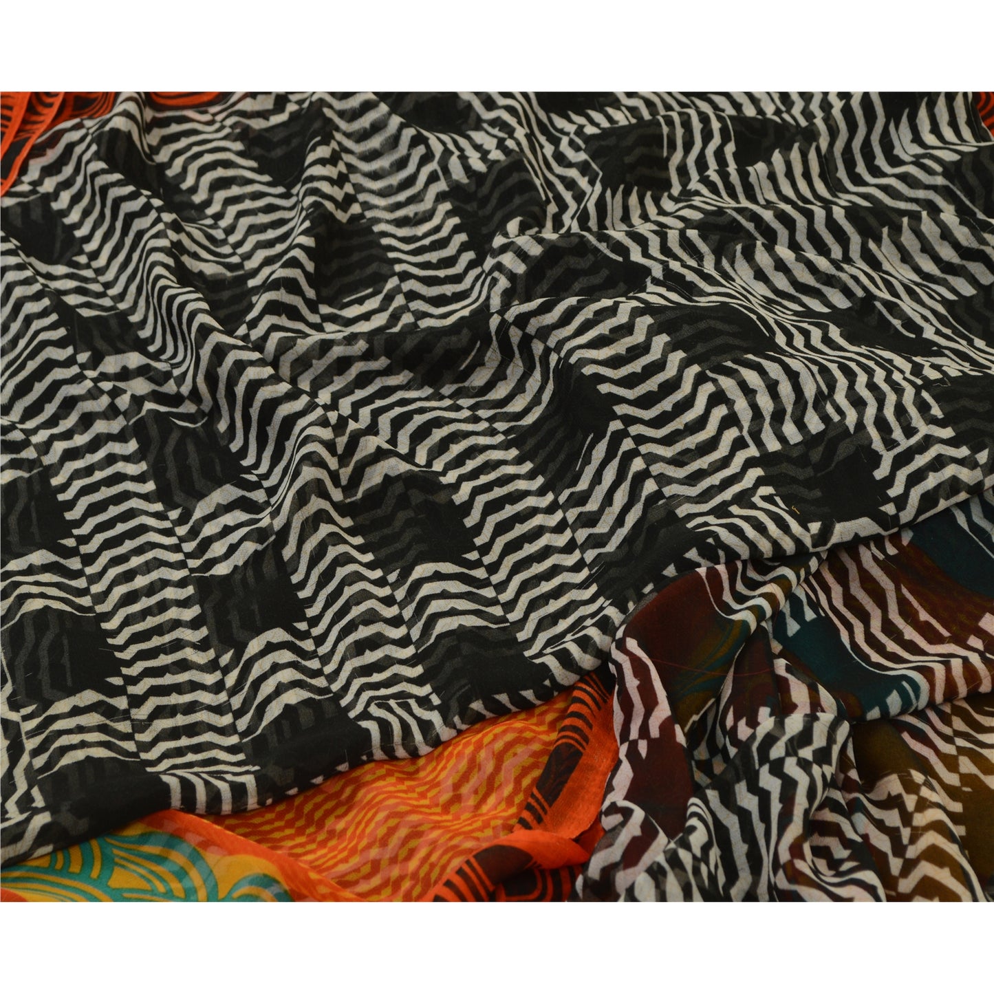 Sanskriti Vintage Sarees From India Black Georgette Printed Sari Craft Sustainable Fabric