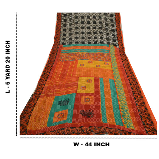 Sanskriti Vintage Sarees From India Black Georgette Printed Sari Craft Sustainable Fabric