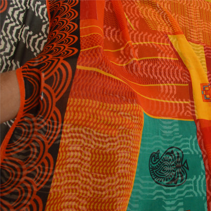 Sanskriti Vintage Sarees From India Black Georgette Printed Sari Craft Sustainable Fabric