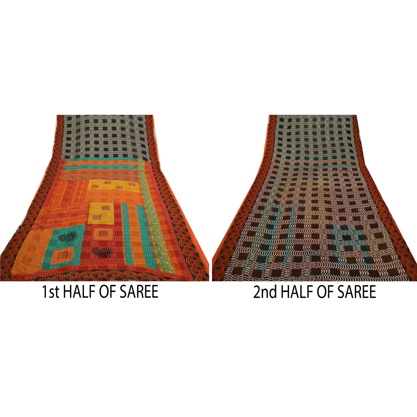 Sanskriti Vintage Sarees From India Black Georgette Printed Sari Craft Sustainable Fabric