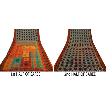 Sanskriti Vintage Sarees From India Black Georgette Printed Sari Craft Sustainable Fabric