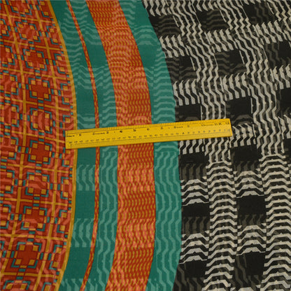 Sanskriti Vintage Sarees From India Black Georgette Printed Sari Craft Sustainable Fabric