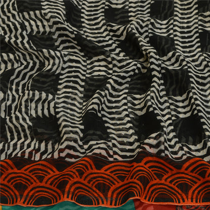 Sanskriti Vintage Sarees From India Black Georgette Printed Sari Craft Sustainable Fabric
