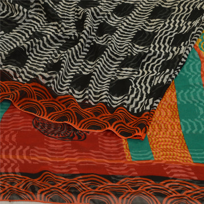 Sanskriti Vintage Sarees From India Black Georgette Printed Sari Craft Sustainable Fabric