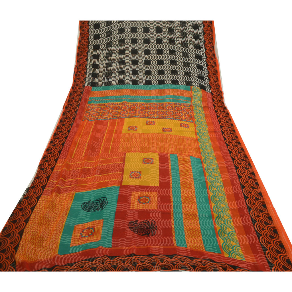 Sanskriti Vintage Sarees From India Black Georgette Printed Sari Craft Sustainable Fabric