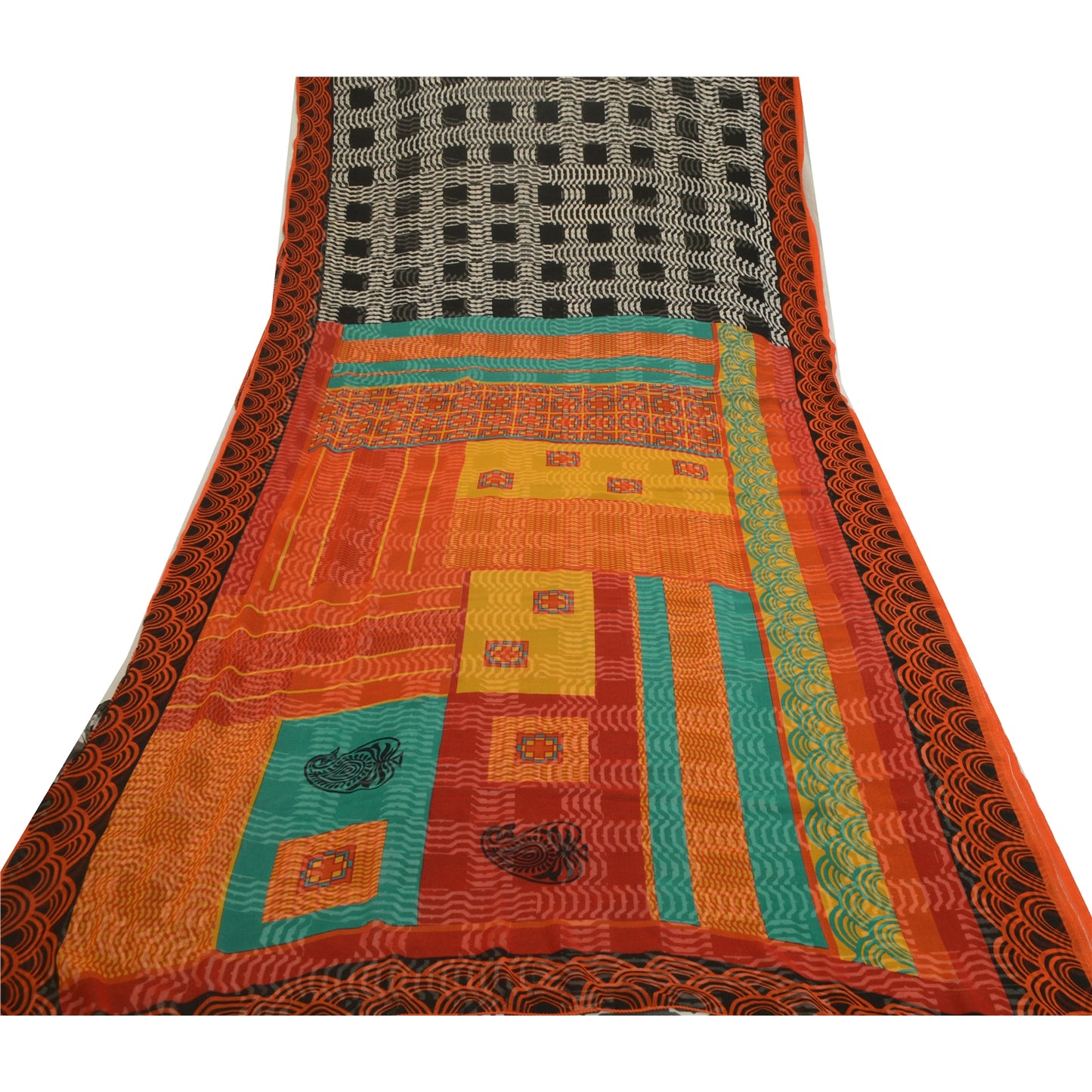 Sanskriti Vintage Sarees From India Black Georgette Printed Sari Craft Sustainable Fabric