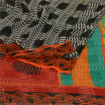 Sanskriti Vintage Sarees From India Black Georgette Printed Sari Craft Sustainable Fabric