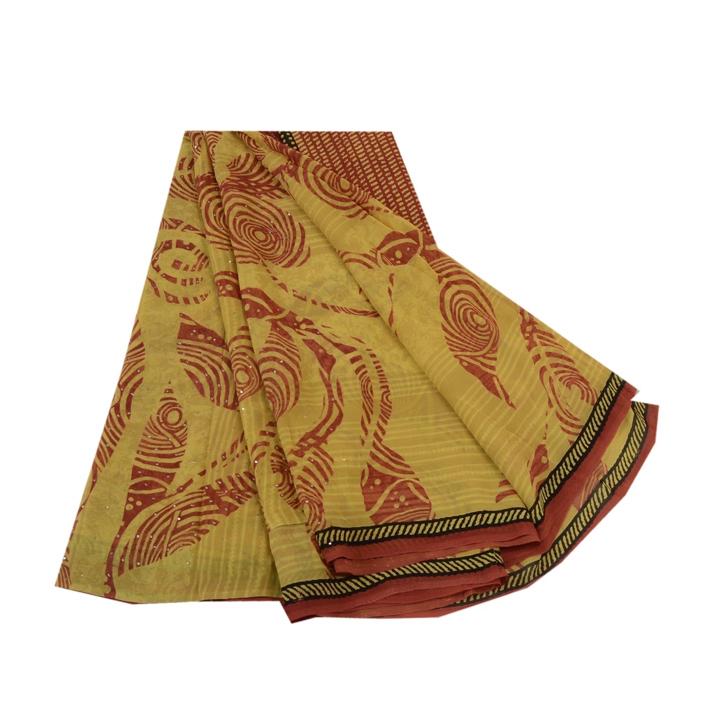 Sanskriti Vintage Sarees Green-Red Mukesh Pure Georgette Silk Print Sari Sustainable Fabric