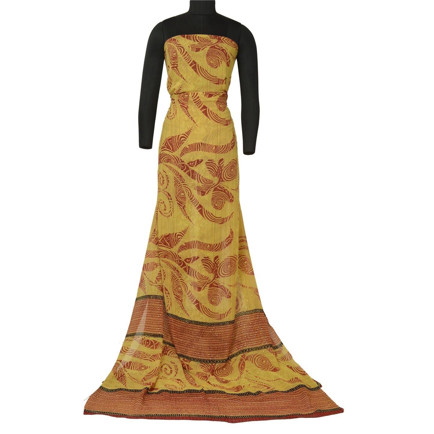 Sanskriti Vintage Sarees Green-Red Mukesh Pure Georgette Silk Print Sari Sustainable Fabric