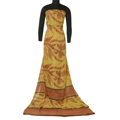 Sanskriti Vintage Sarees Green-Red Mukesh Pure Georgette Silk Print Sari Sustainable Fabric