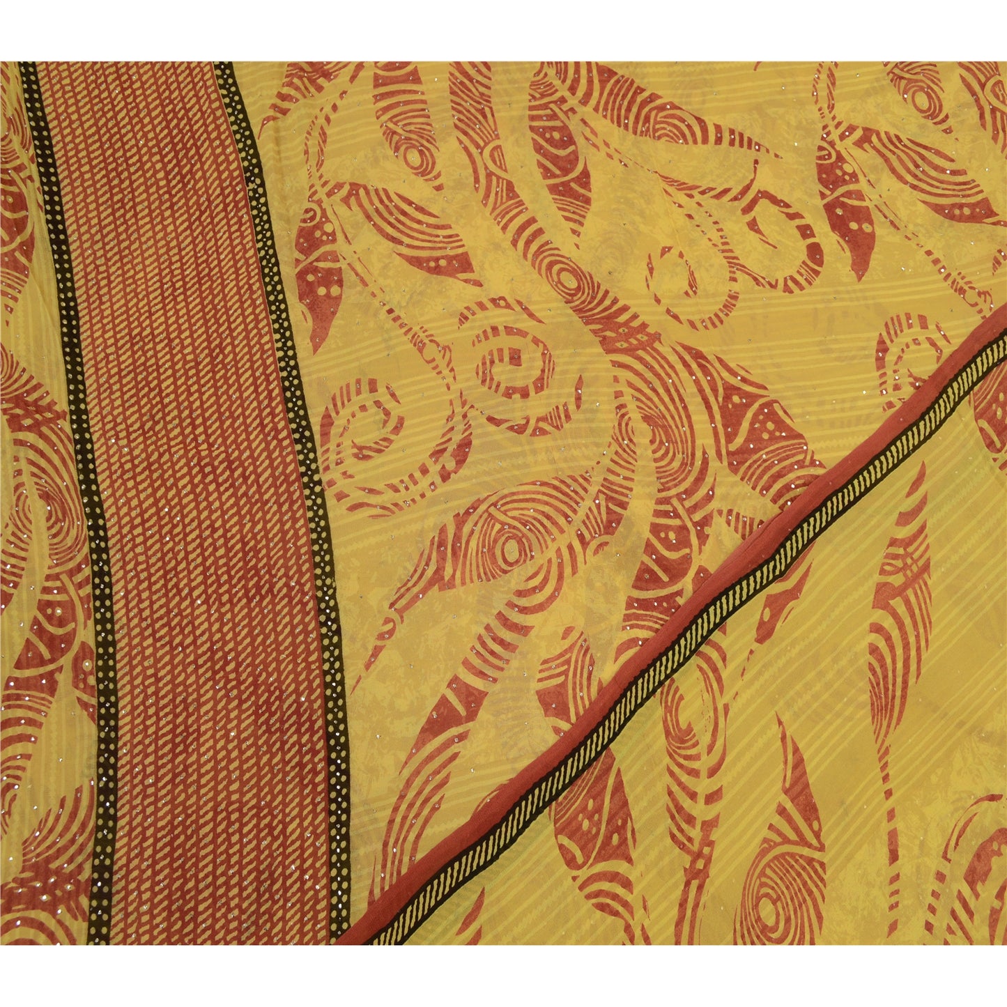 Sanskriti Vintage Sarees Green-Red Mukesh Pure Georgette Silk Print Sari Sustainable Fabric