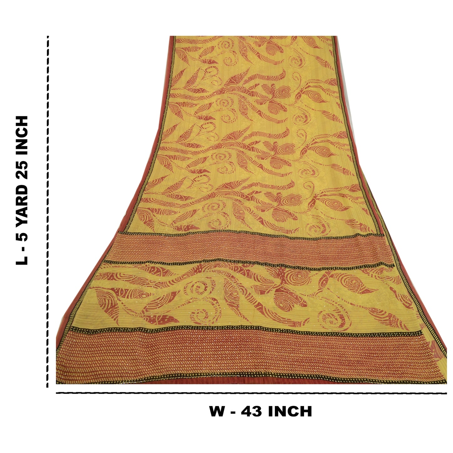 Sanskriti Vintage Sarees Green-Red Mukesh Pure Georgette Silk Print Sari Sustainable Fabric