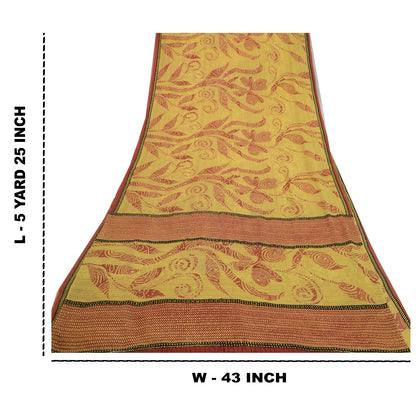 Sanskriti Vintage Sarees Green-Red Mukesh Pure Georgette Silk Print Sari Sustainable Fabric