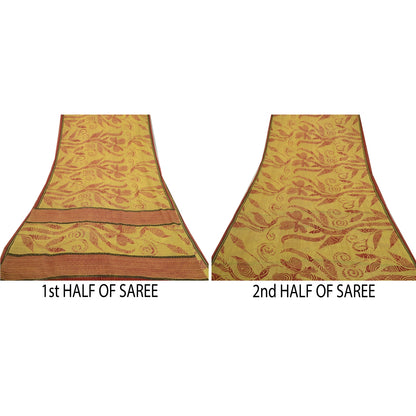 Sanskriti Vintage Sarees Green-Red Mukesh Pure Georgette Silk Print Sari Sustainable Fabric