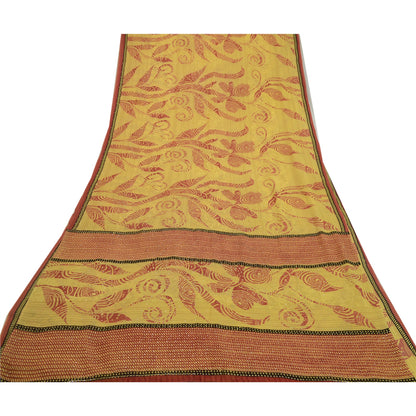 Sanskriti Vintage Sarees Green-Red Mukesh Pure Georgette Silk Print Sari Sustainable Fabric