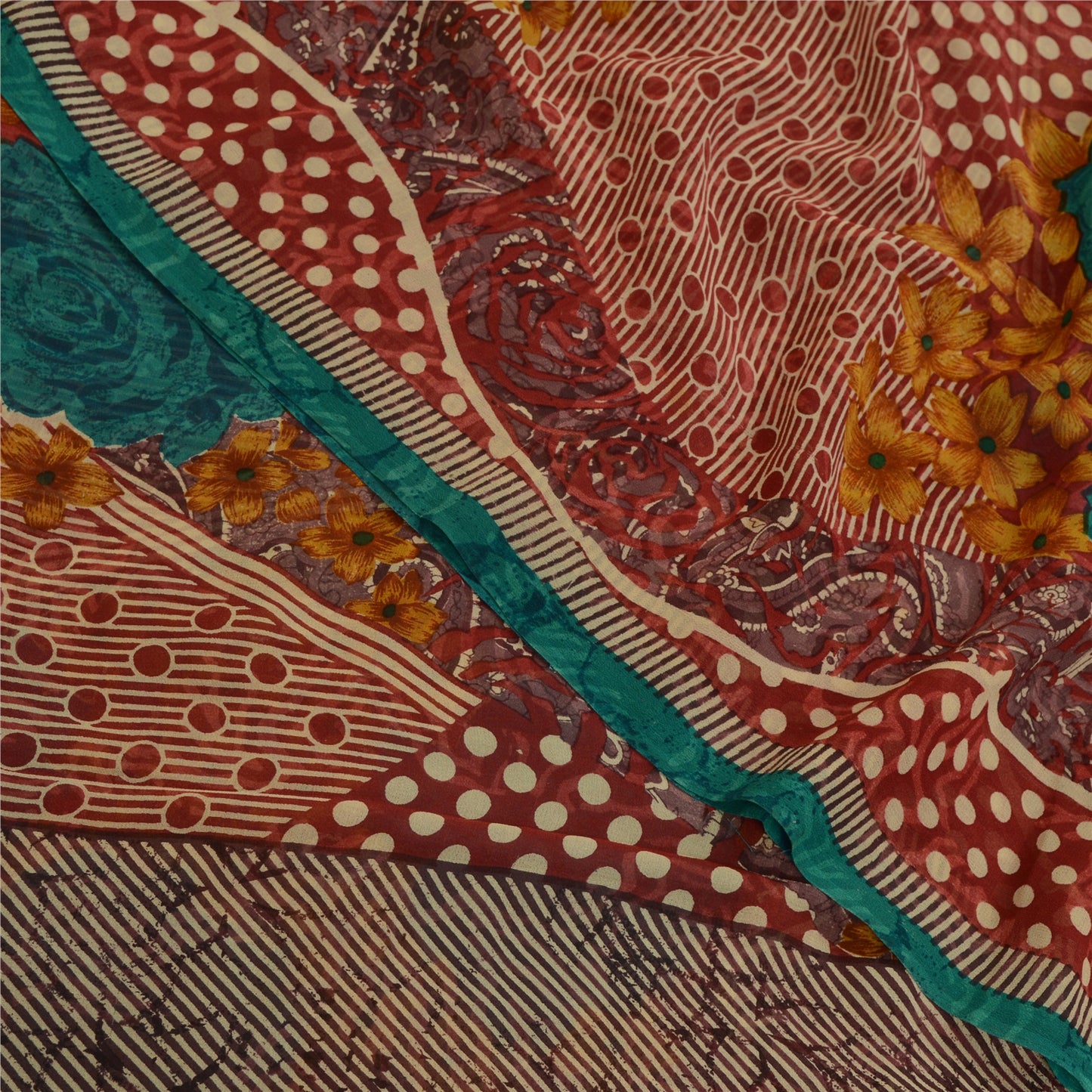 Sanskriti Vintage Sarees Red Pure Georgette Silk Printed Sari Soft Craft Sustainable Fabric