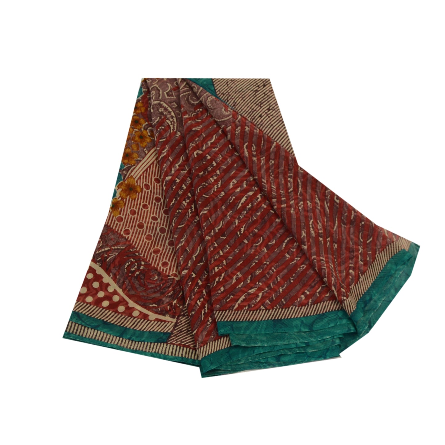 Sanskriti Vintage Sarees Red Pure Georgette Silk Printed Sari Soft Craft Sustainable Fabric