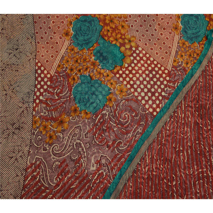 Sanskriti Vintage Sarees Red Pure Georgette Silk Printed Sari Soft Craft Sustainable Fabric